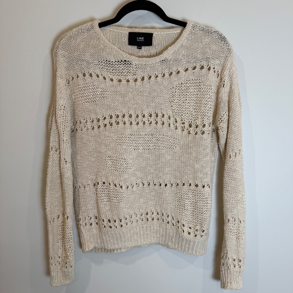 LINE Knit‎ Sweater Cream Cotton Linen Open Knit Long Sleeve Casual Top